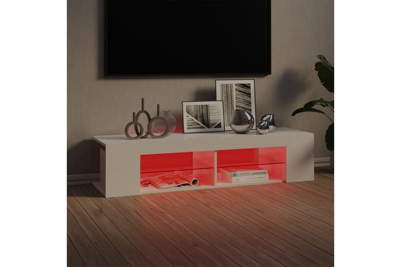 TV-benk med LED-lys høyglans hvit 135x39x30 cm - Hvit - TV-benk & mediabenk