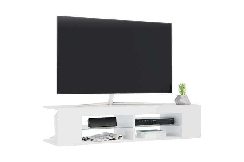 TV-benk med LED-lys høyglans hvit 135x39x30 cm - Hvit - TV-benk & mediabenk