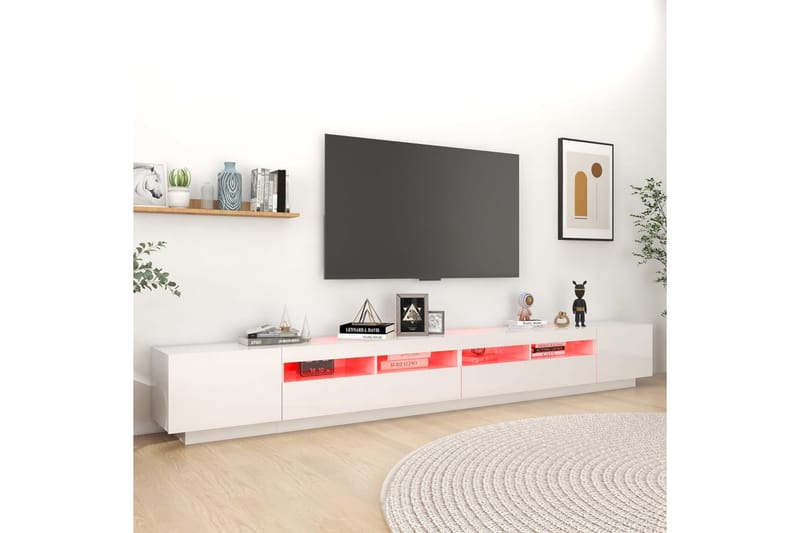 TV-benk med LED-lys høyglans hvit 300x35x40 cm - Hvit - TV-benk & mediabenk