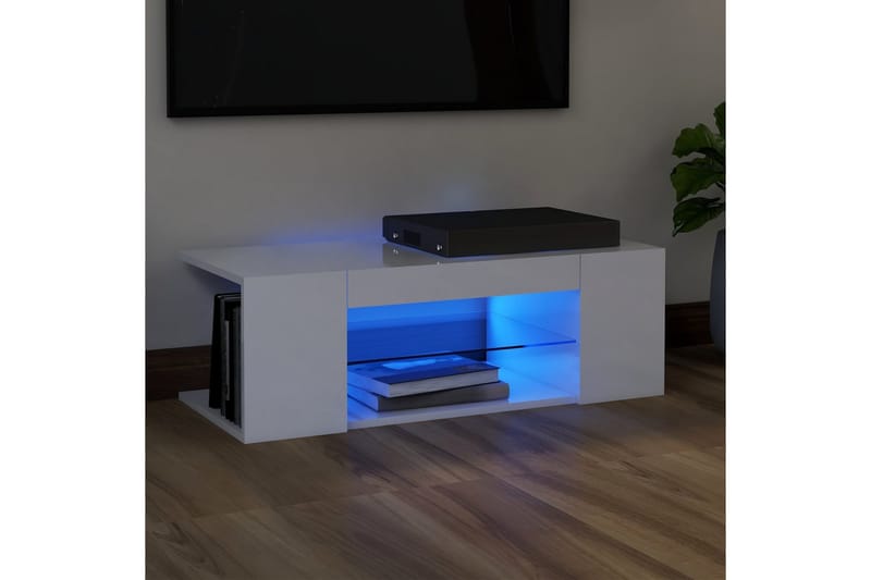TV-benk med LED-lys høyglans hvit 90x39x30 cm - Hvit - Møbler - Mediamøbel & tv møbel - TV-benk & mediabenk