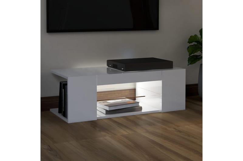 TV-benk med LED-lys høyglans hvit 90x39x30 cm - Hvit - TV-benk & mediabenk