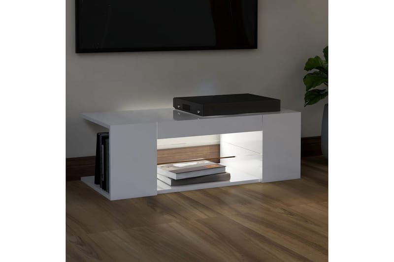 TV-benk med LED-lys høyglans hvit 90x39x30 cm - Hvit - Møbler - Mediamøbel & tv møbel - TV-benk & mediabenk