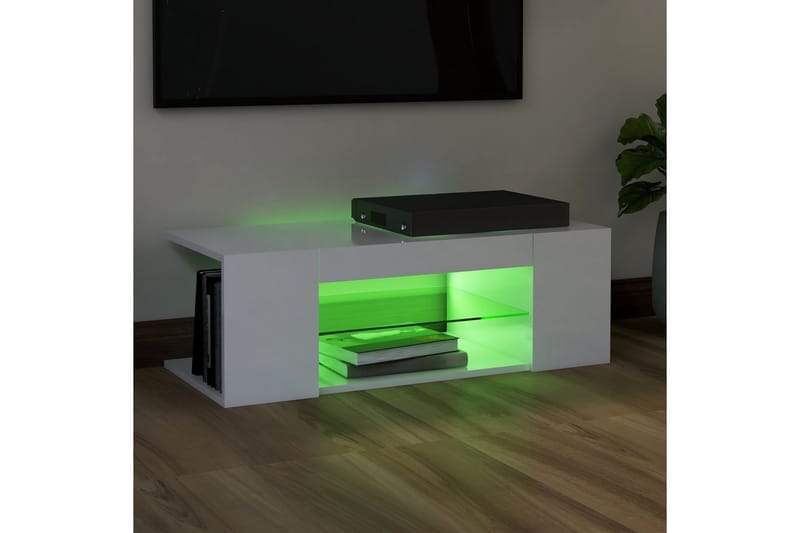 TV-benk med LED-lys høyglans hvit 90x39x30 cm - Hvit - TV-benk & mediabenk