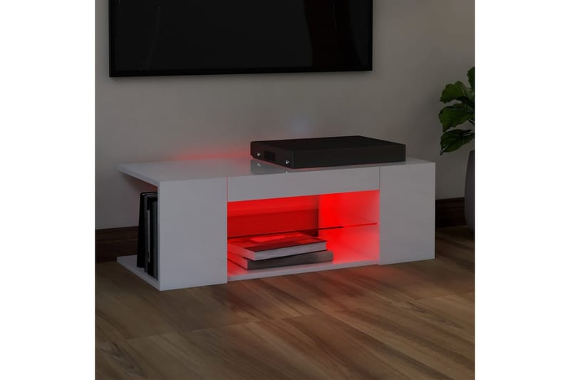 TV-benk med LED-lys høyglans hvit 90x39x30 cm - Hvit - Møbler - Mediamøbel & tv møbel - TV-benk & mediabenk