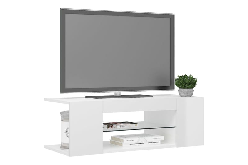 TV-benk med LED-lys høyglans hvit 90x39x30 cm - Hvit - Møbler - Mediamøbel & tv møbel - TV-benk & mediabenk