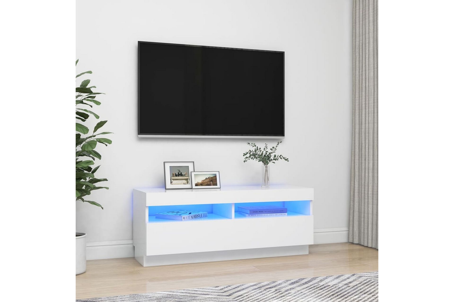 TV-benk med LED-lys hvit 100x35x40 cm - Hvit - Møbler - Mediamøbel & tv møbel - TV-benk & mediabenk