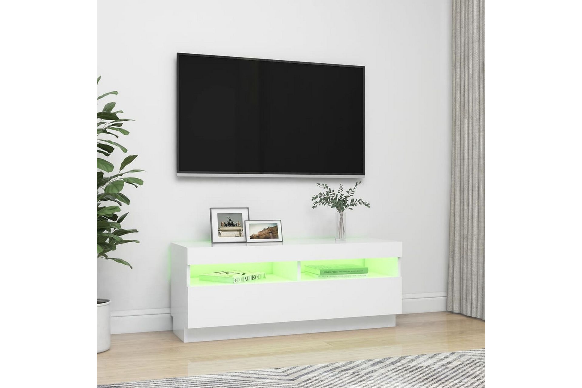 TV-benk med LED-lys hvit 100x35x40 cm - Hvit - Møbler - Mediamøbel & tv møbel - TV-benk & mediabenk