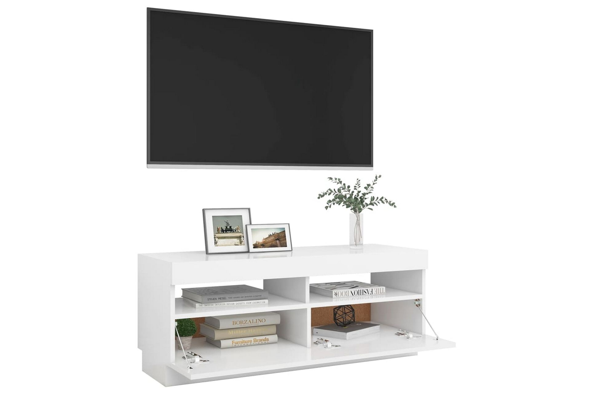 TV-benk med LED-lys hvit 100x35x40 cm - Hvit - Møbler - Mediamøbel & tv møbel - TV-benk & mediabenk
