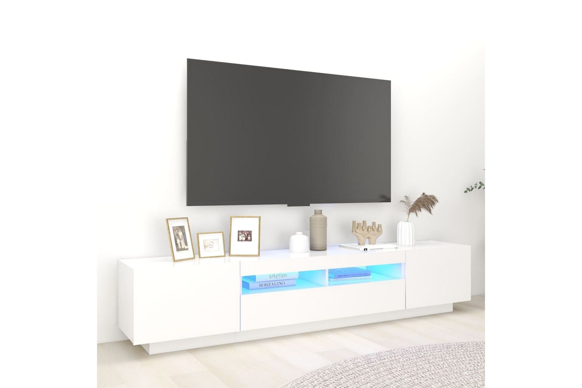 TV-benk med LED-lys hvit 200x35x40 cm - Hvit - Møbler - Mediamøbel & tv møbel - TV-benk & mediabenk