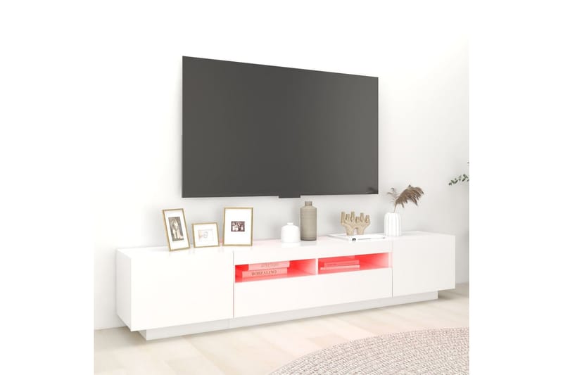 TV-benk med LED-lys hvit 200x35x40 cm - Hvit - TV-benk & mediabenk