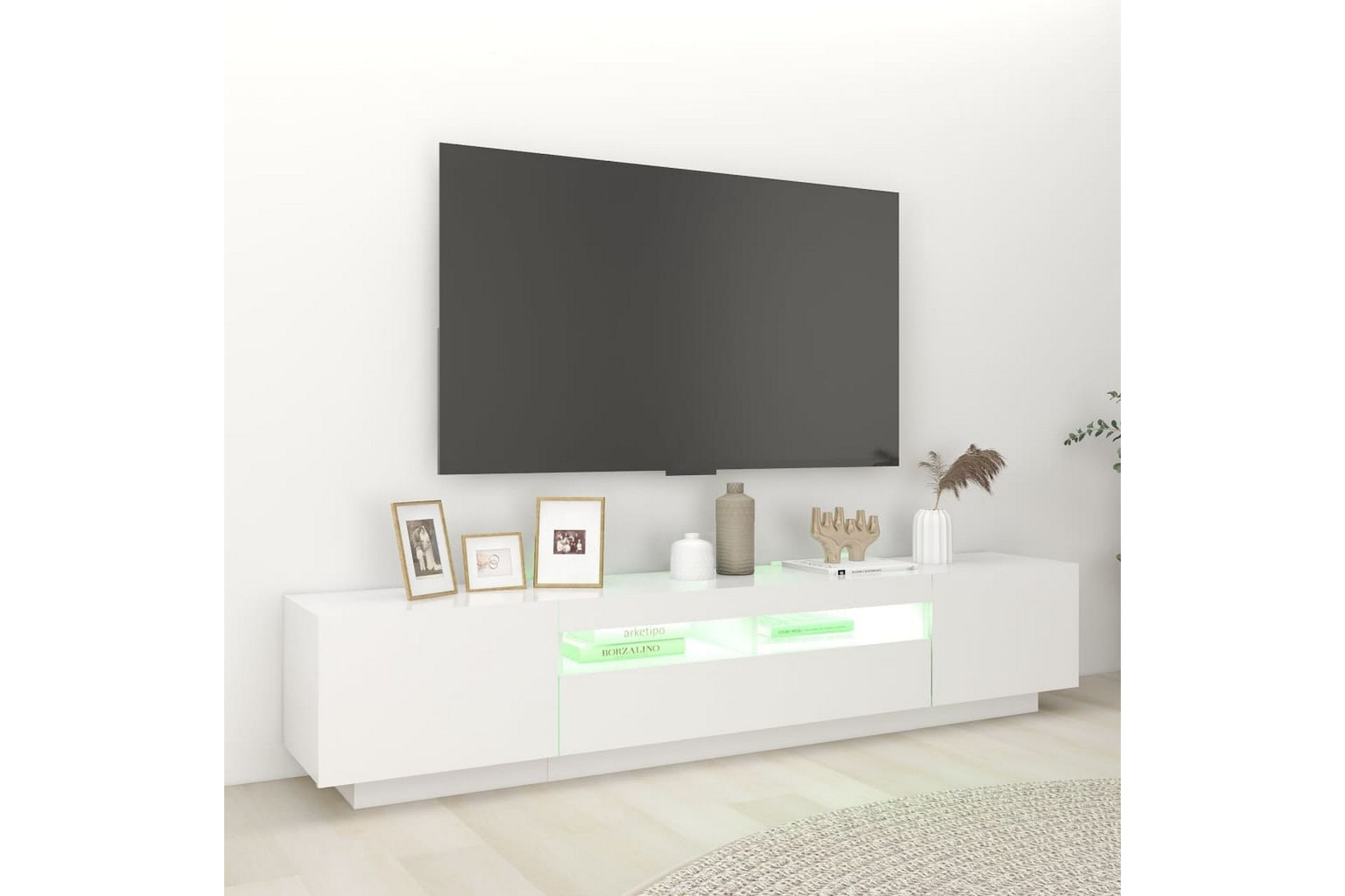 TV-benk med LED-lys hvit 200x35x40 cm - Hvit - Møbler - Mediamøbel & tv møbel - TV-benk & mediabenk