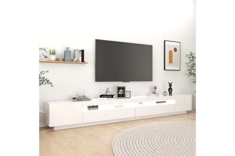 TV-benk med LED-lys hvit 300x35x40 cm - Hvit - TV-benk & mediabenk