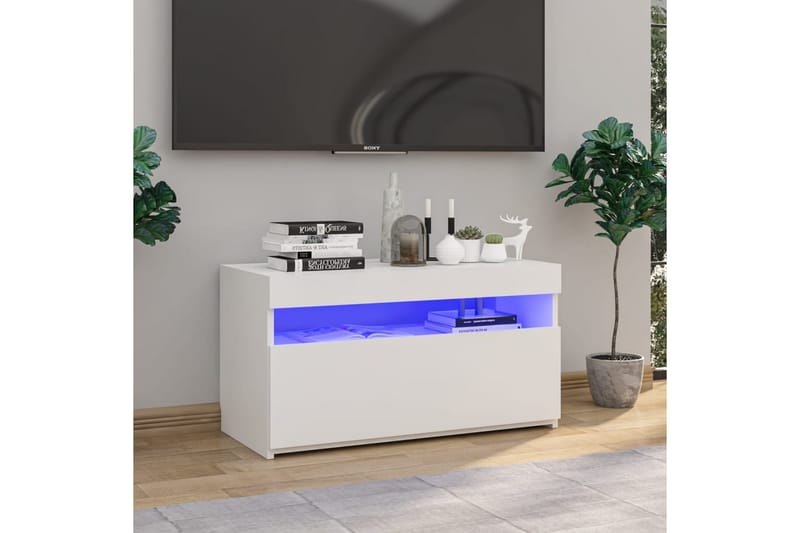 TV-benk med LED-lys hvit 75x35x40 cm - Hvit - Møbler - Mediamøbel & tv møbel - TV-benk & mediabenk