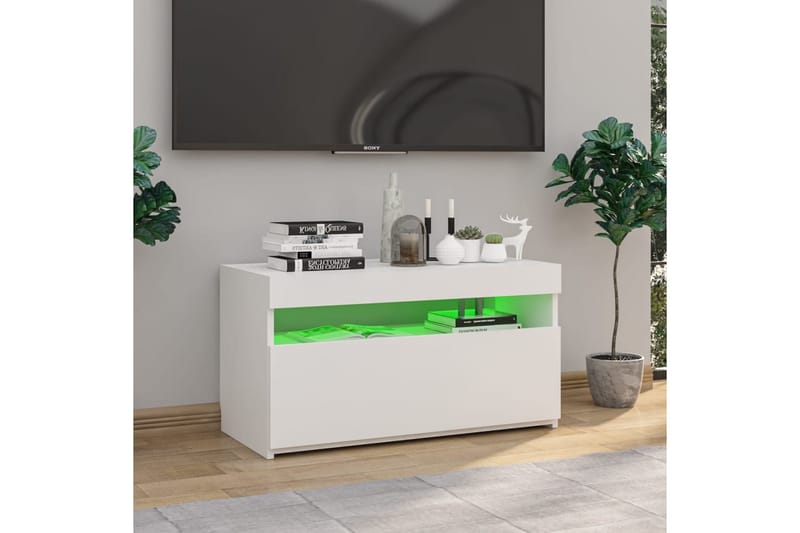 TV-benk med LED-lys hvit 75x35x40 cm - Hvit - Møbler - Mediamøbel & tv møbel - TV-benk & mediabenk