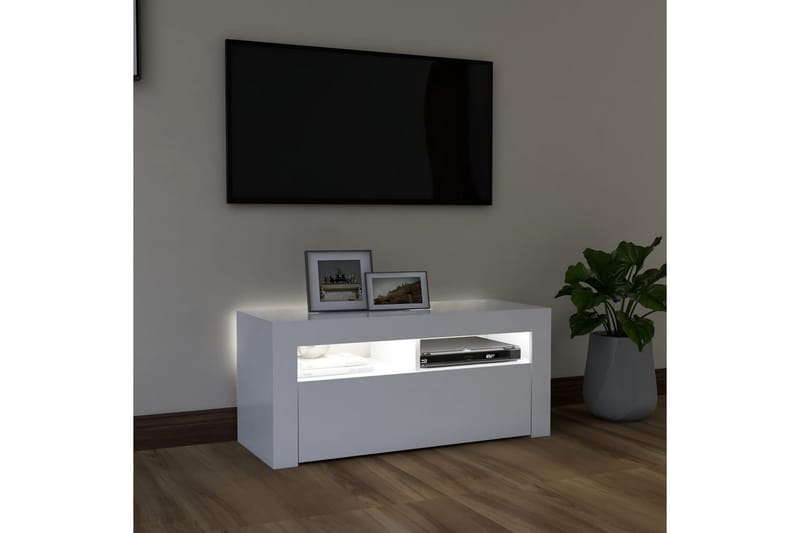 TV-benk med LED-lys hvit 90x35x40 cm - Hvit - TV-benk & mediabenk