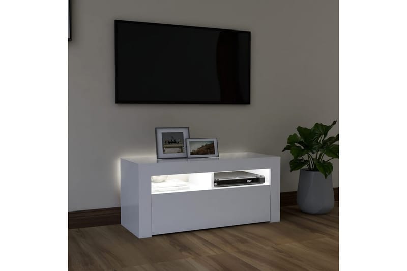 TV-benk med LED-lys hvit 90x35x40 cm - Hvit - Møbler - Mediamøbel & tv møbel - TV-benk & mediabenk