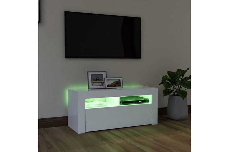 TV-benk med LED-lys hvit 90x35x40 cm - Hvit - Møbler - Mediamøbel & tv møbel - TV-benk & mediabenk