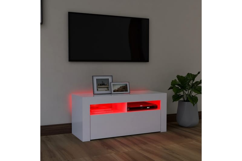 TV-benk med LED-lys hvit 90x35x40 cm - Hvit - TV-benk & mediabenk