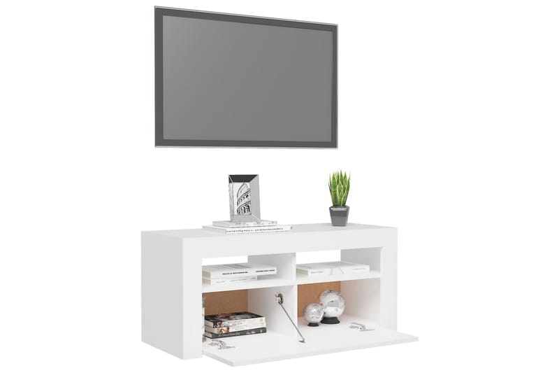 TV-benk med LED-lys hvit 90x35x40 cm - Hvit - TV-benk & mediabenk