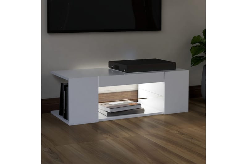TV-benk med LED-lys hvit 90x39x30 cm - Hvit - Møbler - Mediamøbel & tv møbel - TV-benk & mediabenk