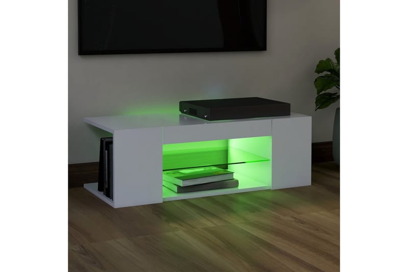 TV-benk med LED-lys hvit 90x39x30 cm - Hvit - Møbler - Mediamøbel & tv møbel - TV-benk & mediabenk