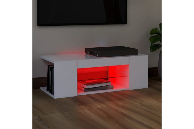 TV-benk med LED-lys hvit 90x39x30 cm - Hvit - Møbler - Mediamøbel & tv møbel - TV-benk & mediabenk