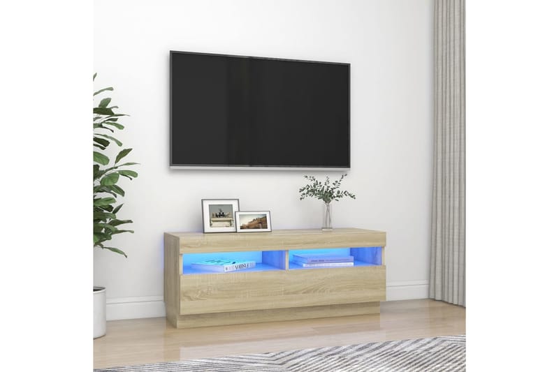 TV-benk med LED-lys sonoma eik 100x35x40 cm - Brun - TV-benk & mediabenk