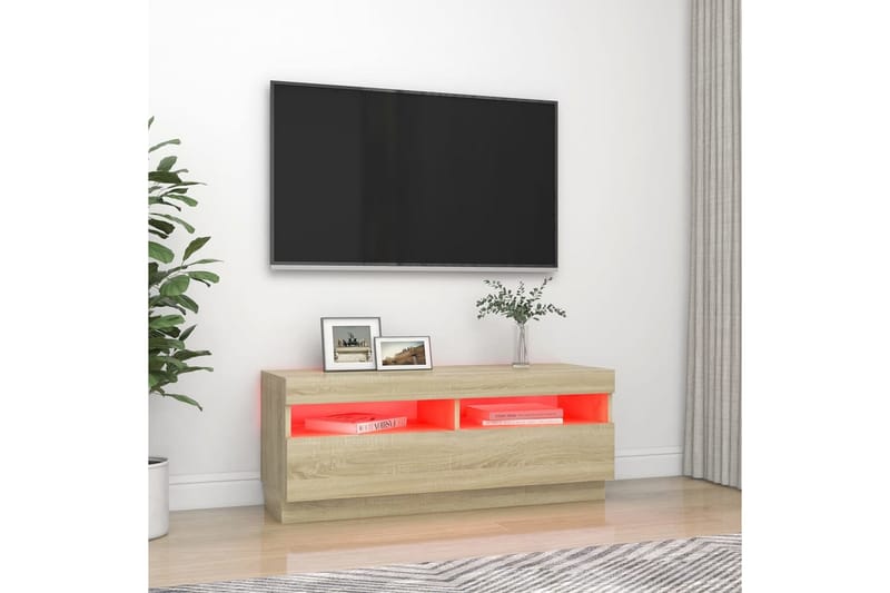 TV-benk med LED-lys sonoma eik 100x35x40 cm - Brun - Møbler - Mediamøbel & tv møbel - TV-benk & mediabenk