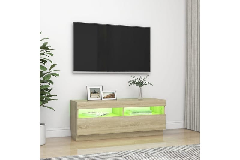TV-benk med LED-lys sonoma eik 100x35x40 cm - Brun - Møbler - Mediamøbel & tv møbel - TV-benk & mediabenk