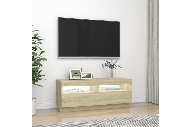 TV-benk med LED-lys sonoma eik 100x35x40 cm - Brun - TV-benk & mediabenk