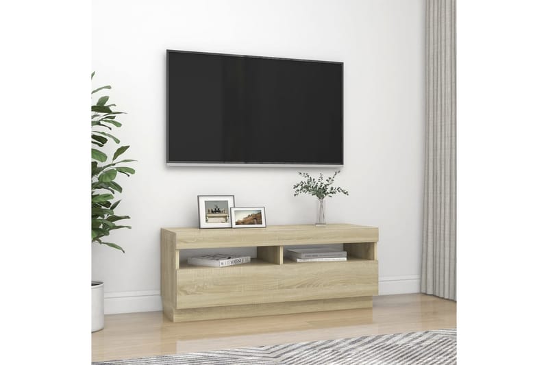 TV-benk med LED-lys sonoma eik 100x35x40 cm - Brun - Møbler - Mediamøbel & tv møbel - TV-benk & mediabenk