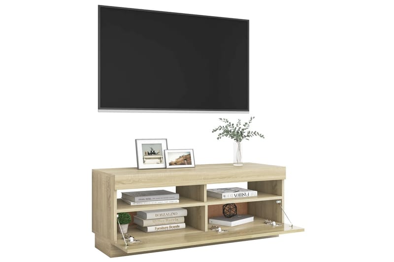 TV-benk med LED-lys sonoma eik 100x35x40 cm - Brun - TV-benk & mediabenk