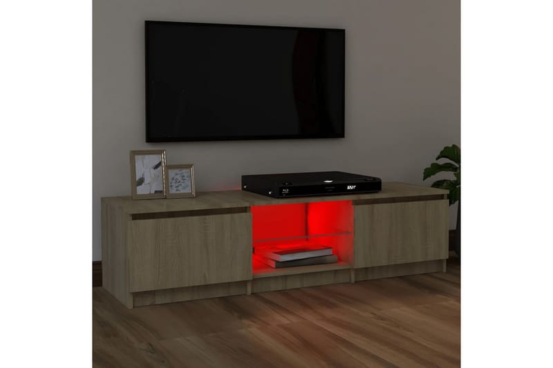 TV-benk med LED-lys sonoma eik 120x30x35,5 cm - Brun - TV-benk & mediabenk