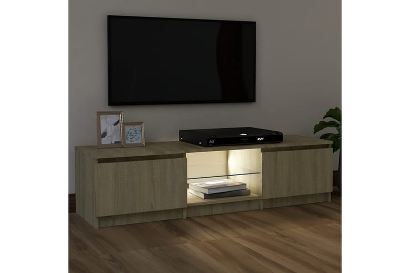 TV-benk med LED-lys sonoma eik 120x30x35,5 cm - Brun - TV-benk & mediabenk