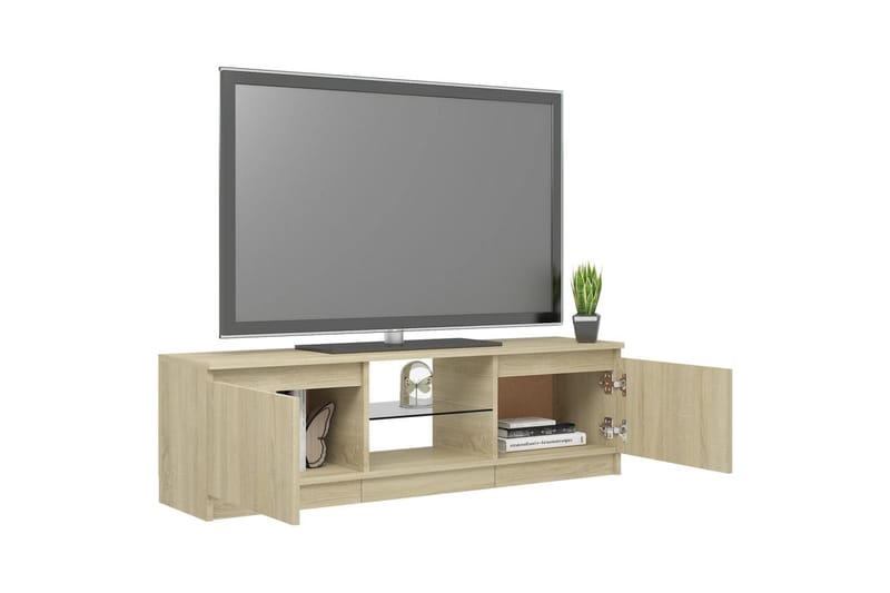 TV-benk med LED-lys sonoma eik 120x30x35,5 cm - Brun - TV-benk & mediabenk