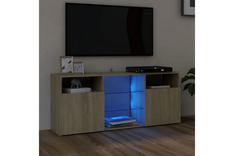 TV-benk med LED-lys sonoma eik 120x30x50 cm - Brun - TV-benk & mediabenk