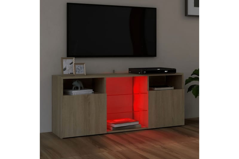 TV-benk med LED-lys sonoma eik 120x30x50 cm - Brun - Møbler - Mediamøbel & tv møbel - TV-benk & mediabenk