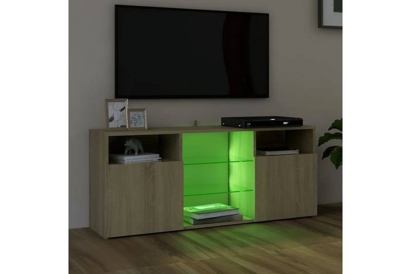TV-benk med LED-lys sonoma eik 120x30x50 cm - Brun - Møbler - Mediamøbel & tv møbel - TV-benk & mediabenk