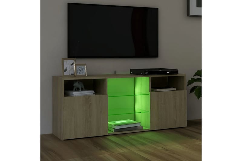 TV-benk med LED-lys sonoma eik 120x30x50 cm - Brun - TV-benk & mediabenk