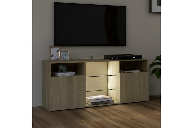 TV-benk med LED-lys sonoma eik 120x30x50 cm - Brun - Møbler - Mediamøbel & tv møbel - TV-benk & mediabenk