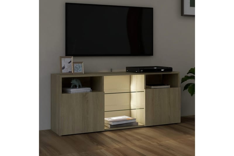 TV-benk med LED-lys sonoma eik 120x30x50 cm - Brun - TV-benk & mediabenk