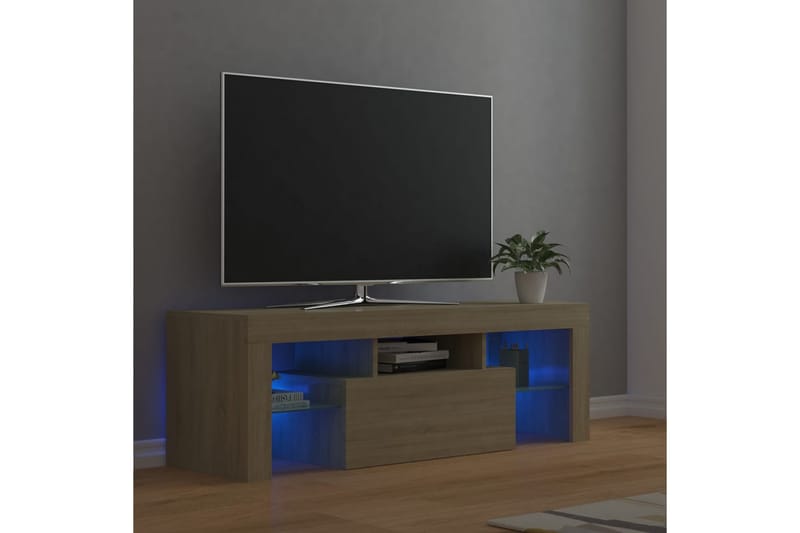 TV-benk med LED-lys sonoma eik 120x35x40 cm - Brun - TV-benk & mediabenk