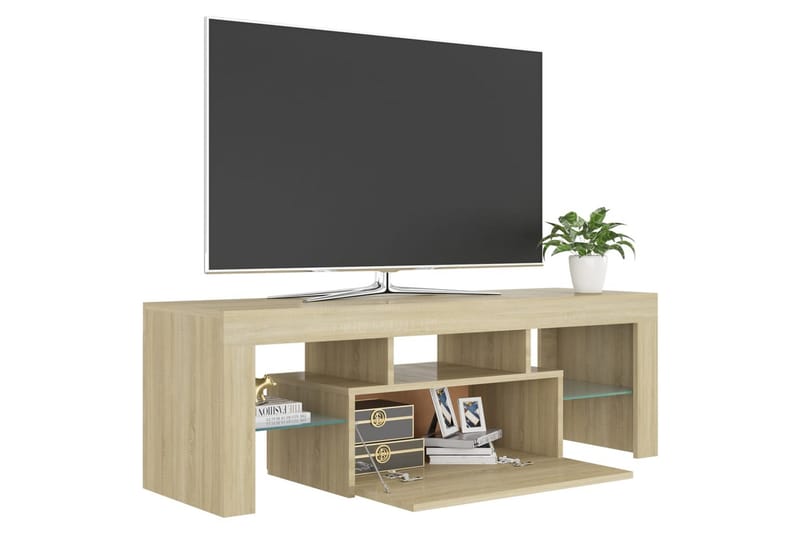 TV-benk med LED-lys sonoma eik 120x35x40 cm - Brun - TV-benk & mediabenk