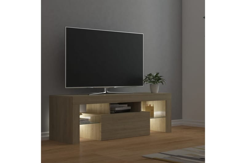 TV-benk med LED-lys sonoma eik 120x35x40 cm - Brun - TV-benk & mediabenk