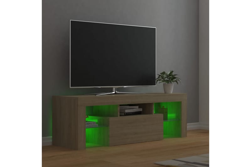 TV-benk med LED-lys sonoma eik 120x35x40 cm - Brun - TV-benk & mediabenk