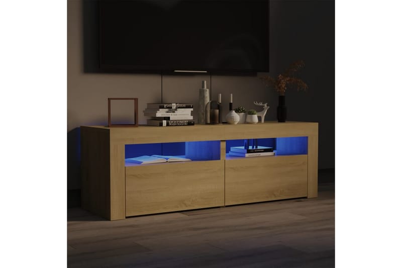 TV-benk med LED-lys sonoma eik 120x35x40 cm - Brun - TV-benk & mediabenk