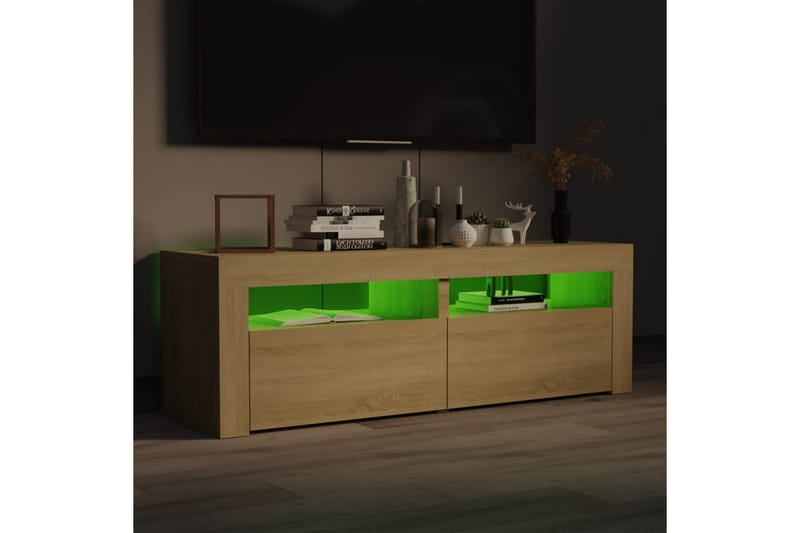 TV-benk med LED-lys sonoma eik 120x35x40 cm - Brun - TV-benk & mediabenk