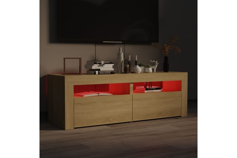TV-benk med LED-lys sonoma eik 120x35x40 cm - Brun - Møbler - Mediamøbel & tv møbel - TV-benk & mediabenk