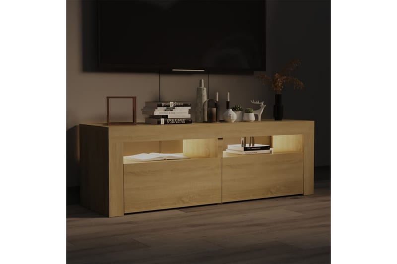 TV-benk med LED-lys sonoma eik 120x35x40 cm - Brun - TV-benk & mediabenk