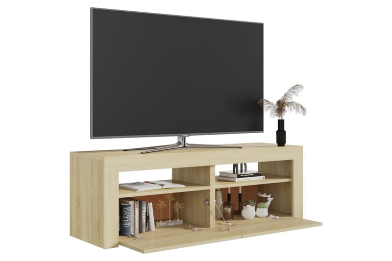 TV-benk med LED-lys sonoma eik 120x35x40 cm - Brun - TV-benk & mediabenk